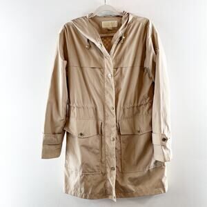 Michael Kors Hooded Longline Utility Trench Raincoat Jacket Tan Small